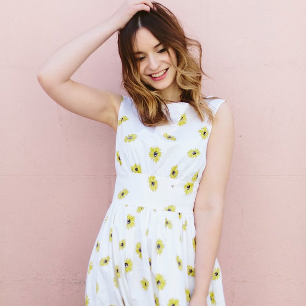 kate spade White Mini Dress with Yellow Floral Print